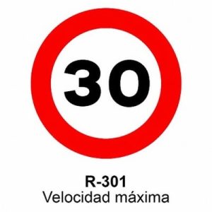Señal Aluminio MOPU R301 Velocidad máxima 30 km/h - Dorso cerrado