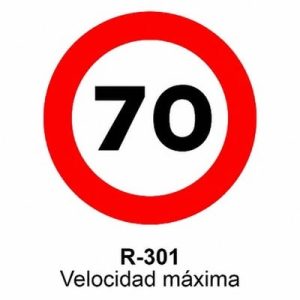 Señal Aluminio MOPU R301 Velocidad máxima 70 km/h - Dorso cerrado