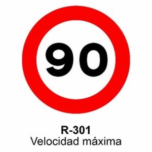 Señal Aluminio MOPU R301 Velocidad máxima 90 km/h - Dorso cerrado