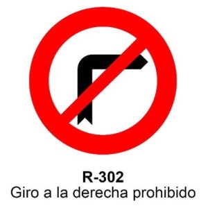 Señal Aluminio MOPU R302 Giro a la derecha prohibido - Dorso cerrado