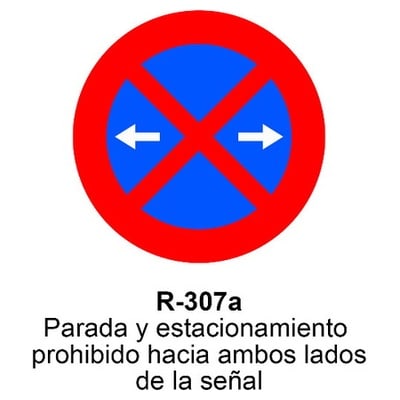 Señal Aluminio MOPU R307A Prohibido parar y aparcar: ambos lados - Dorso cerrado 2 Señal Aluminio MOPU R307A Prohibido parar y aparcar: ambos lados - Dorso cerrado