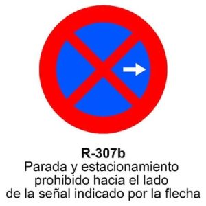 Señal Aluminio MOPU R307B Prohibido parar y aparcar: derecha - Dorso cerrado