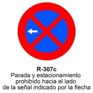 Señal Aluminio MOPU R307C Prohibido parar y aparcar: izquierda - Dorso cerrado