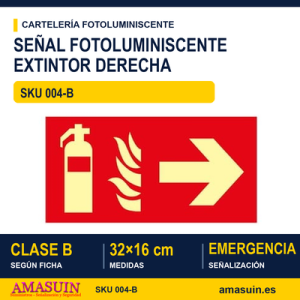 Señal Clase B Extintor Flecha Derecha 32x16cm