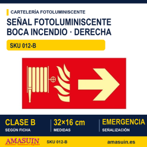 Señal Clase B Boca Incendio Flecha Derecha 32x16cm