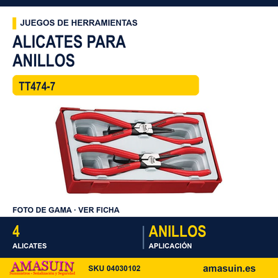 Juego de 4 alicates para Anillos Elásticos TT474-7 TT474-7 4PC 7"""" MB SNAP RING TC-TRAY N" 1 Juego de 4 alicates para Anillos Elásticos TT474-7 TT474-7 4PC 7"""" MB SNAP RING TC-TRAY N"