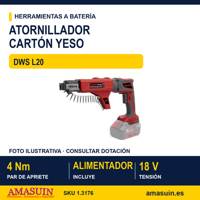 ATORNILLADOR CARTÓN YESO 18V DWS L20 + Alimentador 1 ATORNILLADOR CARTÓN YESO 18V DWS L20 + Alimentador