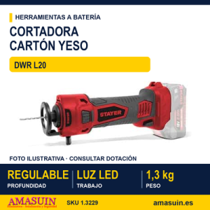CORTADORA CARTÓN YESO A BATERÍA DWR L20