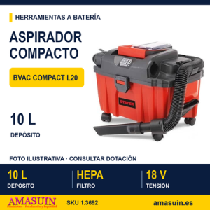 ASPIRADOR COMPACTO PARA SÓLIDOS Y LÍQUIDOS A BATERÍA BVAC COMPACT L20