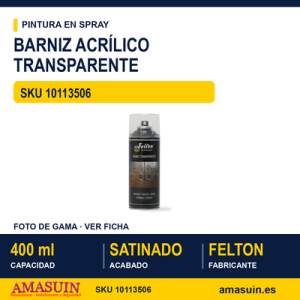 Barniz Transparente Satinado Acrílico Spray 400ml.