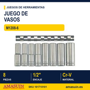 Juego de vasos hexagonales largos 1/2" M1208-6 - 8 Piezas