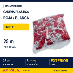 Cadena Plástico 8mm Roja-Blanca Bolsa 25 Metros.