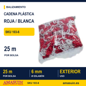 Cadena Plástico 6mm Roja-Blanca Bolsa 25 Metros.
