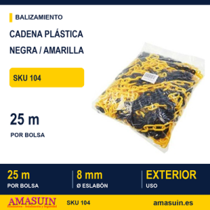 Cadena Plástico 8mm Negra-Amarilla Bolsa 25 Metros.
