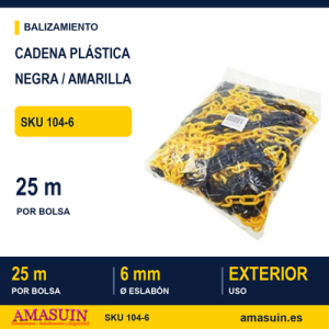 Cadena Plástico 6mm Negro-Amarillo Bolsa 25 Metros.