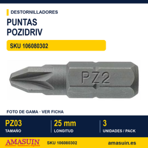 Puntas Pozidriv PZ3 PZ2500303 - Pack 3