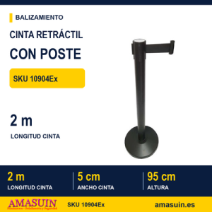 Cinta Retráctil Negra 2m Poste Negro