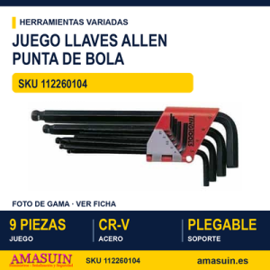 Juego de Llaves Allen Hexagonales con Punta de Bola 9 Piezas 1479MM