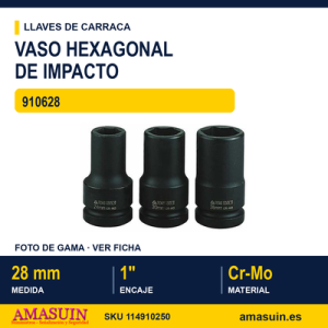 Vaso de Impacto Hexagonal Largo 1” 910628 - 28 mm