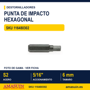 Punta de impacto hexagonal 910506 - 5/16" - 6 mm