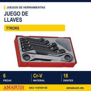 Juego de llaves con carraca acodadas TTRORS - 6 Piezas JUEGO DE LLAVES CARRACA ACODADAS TTRORS 6 PZAS