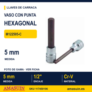 Llave de Vaso Hexagonal ½” Largo M122505-C - 5MM