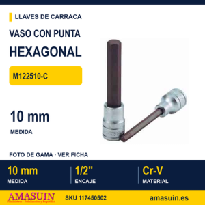Llave de Vaso Hexagonal ½” Largo M122510-C - 10MM