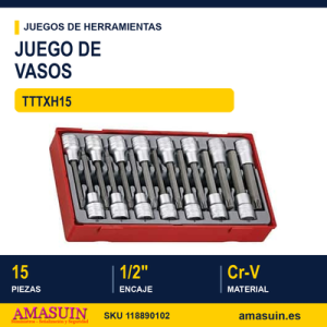 Juego de vasos 1/2" TTTXH15 - 15 Piezas