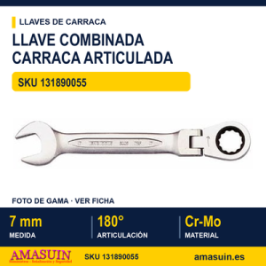 Llave Combinada con Carraca Articulada 600507RF - 7MM