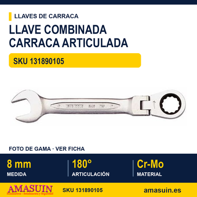Llave Combinada con Carraca Articulada 600508RF - 8MM 1 Llave Combinada con Carraca Articulada 600508RF - 8MM