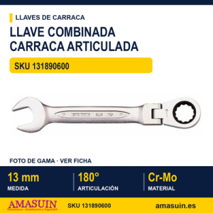 Llave Combinada con Carraca Articulada 600513RF - 13 mm