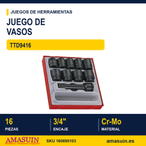 Juego de vasos de impacto 3/4" TTD9416 - 16 Piezas