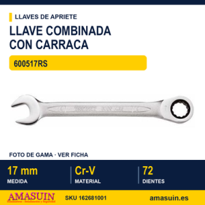 Llave Combinada Plana con Carraca 600517RS - 17MM