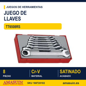 Juego de Llaves Combinadas de Carraca Métrica TT6508RS - 8 piezas