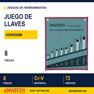 JUEGO DE 8 LLAVES DE CARRACA REVERSIBLES 6508RSMM