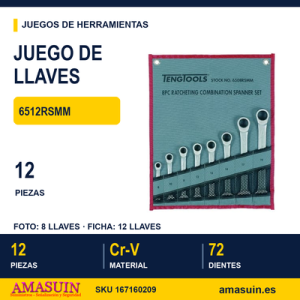 Juego de 12 llaves Combinadas con Carraca Reversible 6512RSMM