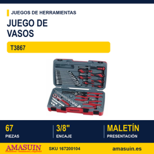 Juego de Llaves de Vaso Combinadas 3/8" T3867 67 Piezas
