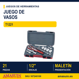 Juego de Llaves de Vaso Bihexagonal 1/2" T1221 21 Piezas