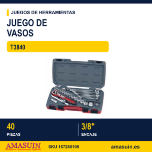JUEGO DE LLAVES DE VASO 3/8" COMBINADAS T3840 40 PZAS JUEGO DE LLAVES DE VASO 38" COMBINADAS T3840 40 PZAS