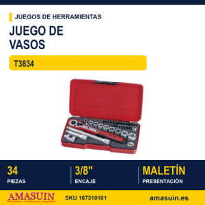 Juego de Llaves de Vaso 3/8" T3834 - 34 Piezas