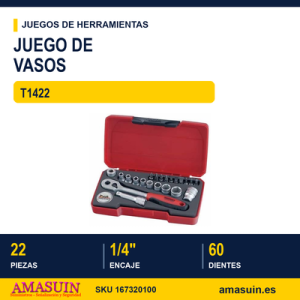 JUEGO DE LLAVES DE VASO 1/4" T1422 - 22 piezas