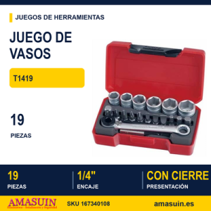 MINI JUEGO DE LLAVES DE VASO 1/4" T1419 - 19 piezas