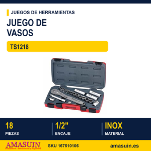 JUEGO DE LLAVES DE VASO 1/2" INOX TS1218 18 PZAS JUEGO DE LLAVES DE VASO 12" INOX TS1218 18 PZAS
