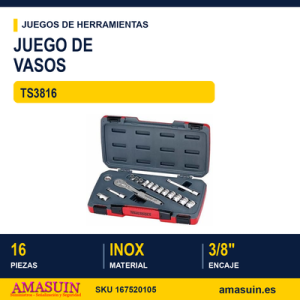 JUEGO DE LLAVES DE VASO 3/8" TS3816 - 16 piezas