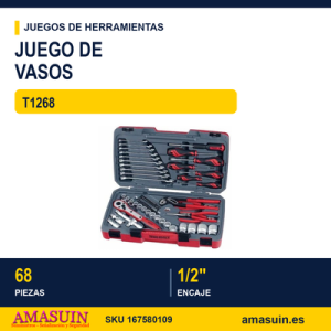 JUEGO DE LLAVES DE VASO BIHEXAGONAL 1/2" T1268 68 PZAS JUEGO DE LLAVES DE VASO BIHEXAGONAL 12" T1268 68 PZAS
