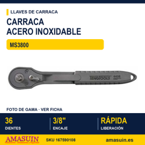 LLAVE DE CARRACA DE ACERO INOXIDABLE 3/8" MS3800
