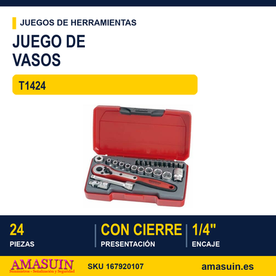 Juego de Llaves de Vaso 1/4" T1424 - 24 Piezas 1 Juego de Llaves de Vaso 1/4" T1424 - 24 Piezas