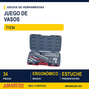 Juego de llaves de vaso hexagonal 1/2" T1234 - 34 Piezas