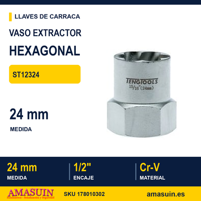 Vaso extractor hexagonal 1/2" ST12324 - 24 mm 1 Vaso extractor hexagonal 1/2" ST12324 - 24 mm