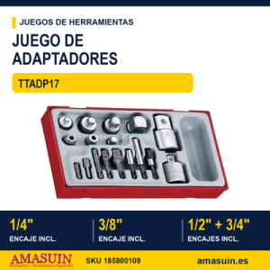 JUEGO DE ADAPTADORES 1/4"-3/8"-1/2"-3/4" TTADP17 JUEGO DE ADAPTADORES 14"-38"-12"-34" TTADP17